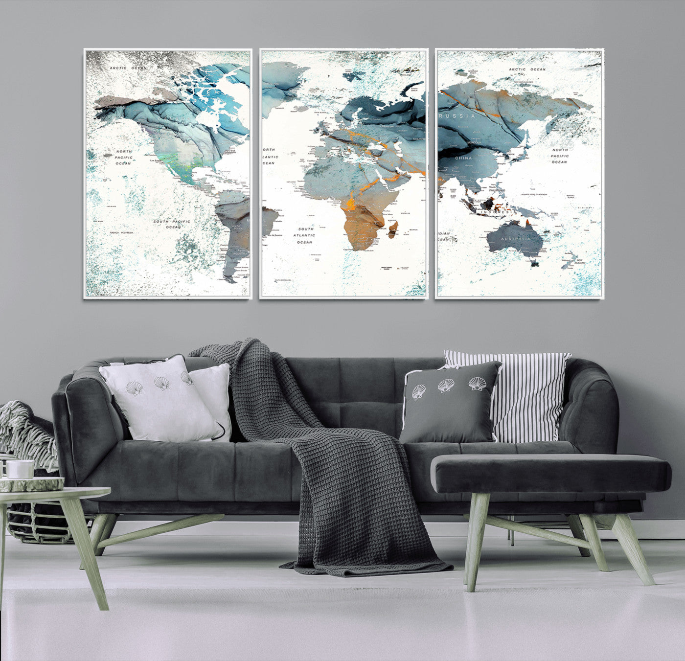 48730-MGV-FC-60X30-3P_White-Push Pin World Map Canvas Print – Framed Wall Art for Couples to Track Their Travels – Anniversary Gift or Home Adventure Decor