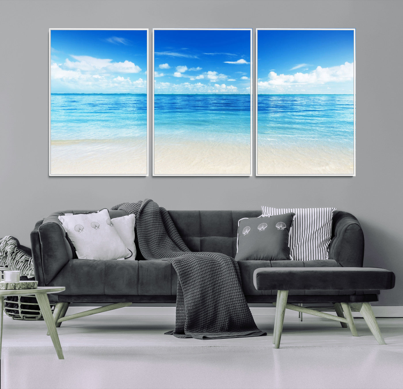 MGV-FC-60X30-3P - Beach Scene Canvas Wall Art Print – Tranquil Ocean Horizon and White Sand Beach Wall Decor for Home