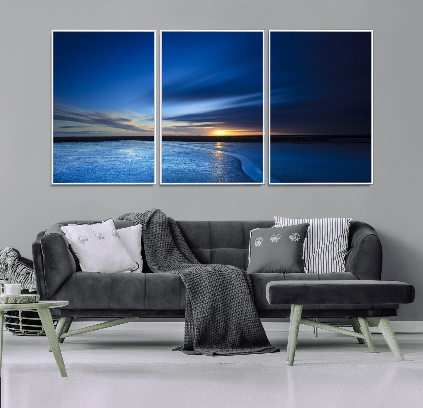 MGV-FC-60X30-3P - Blue Sunset Ocean Canvas Wall Art Print – Serene Coastal Horizon Wall Decor for Home or Office –
