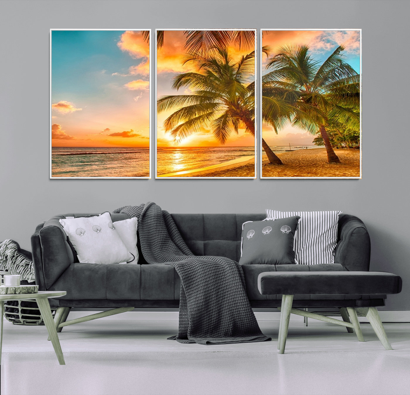 -Tropical Sunset Beach Canvas Wall Art Print – Vibrant Palm Trees and Coastal Sunset Wall Decor for