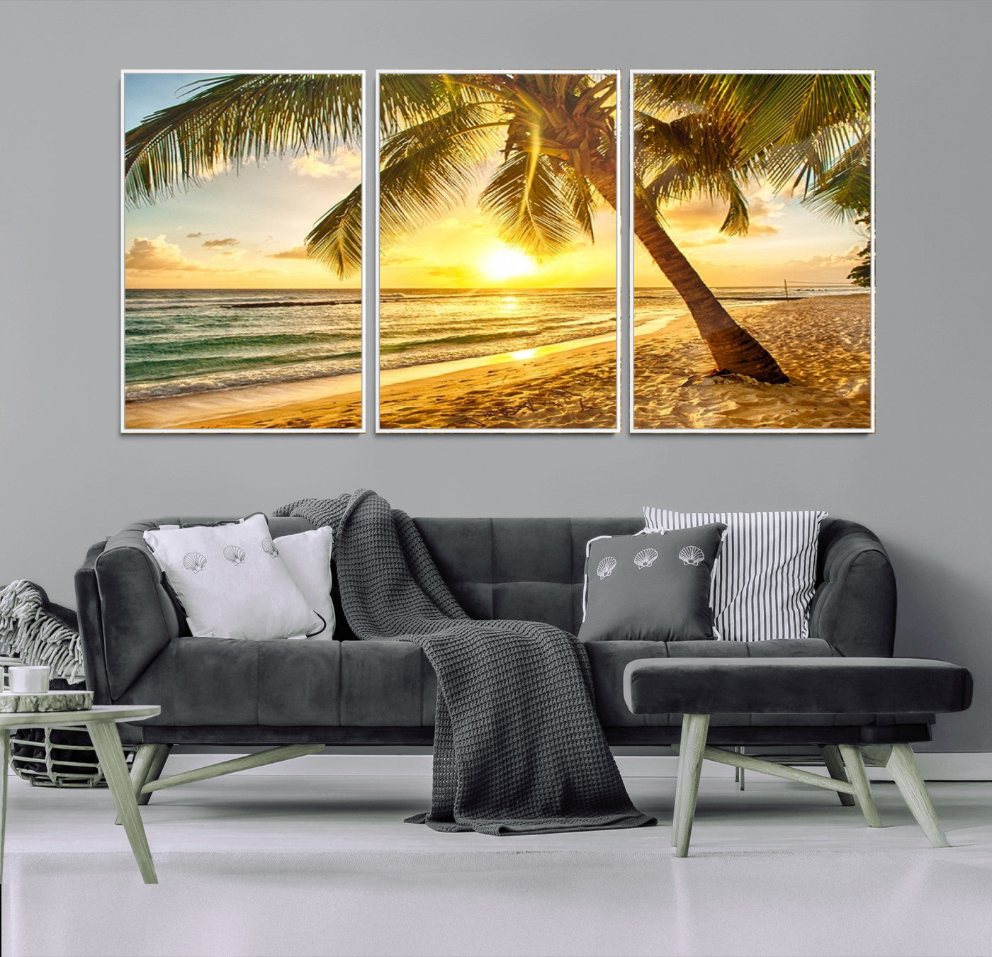 MGV-FC-60X30-3P - Beach Sunset Canvas Wall Art Print - Tropical Beach Canvas Wall Art Print – Vibrant Palm Trees and