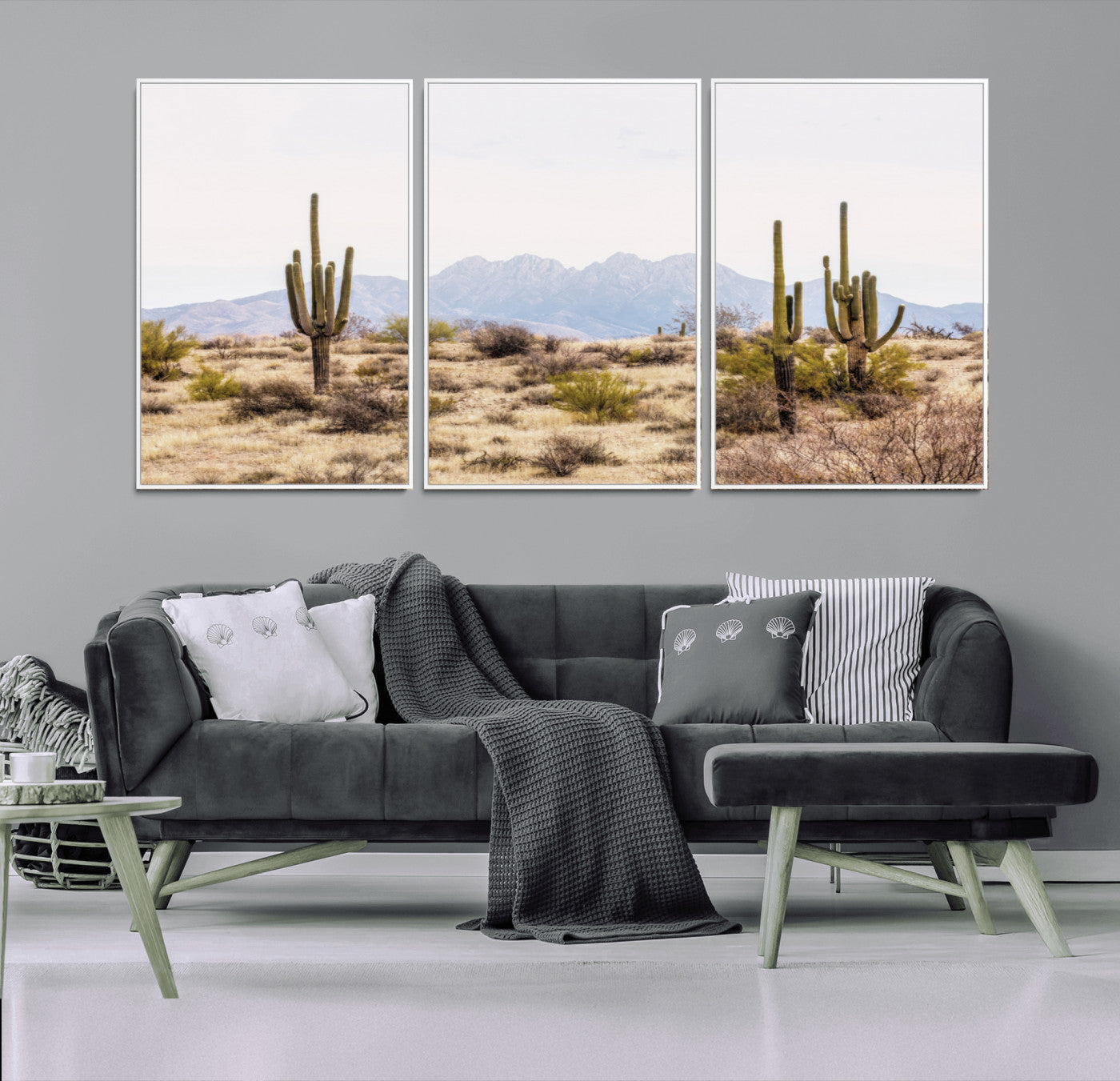97436-MGV-FC-60X30-3P_White-Arizona Desert Wall Art Print | Arizona Desert Canvas Print with Saguaro Cacti | Southwestern Landscape Wall Art | Framed Farmhouse Decor