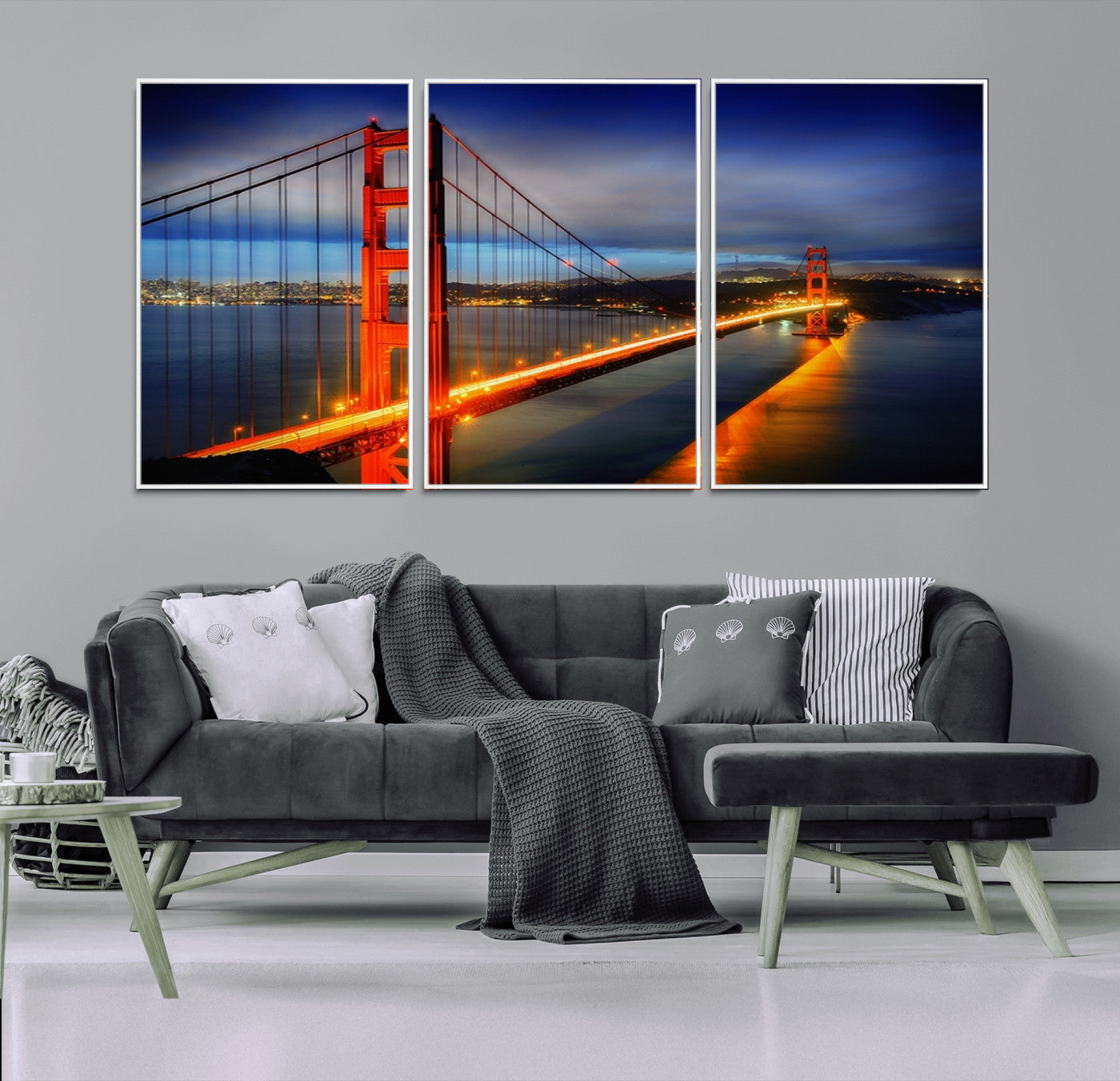 MGV-FC-60X30-3P - Large Wall Art San Francisco Canvas Print - Wonderful Golden Gate Bridge at Twilight