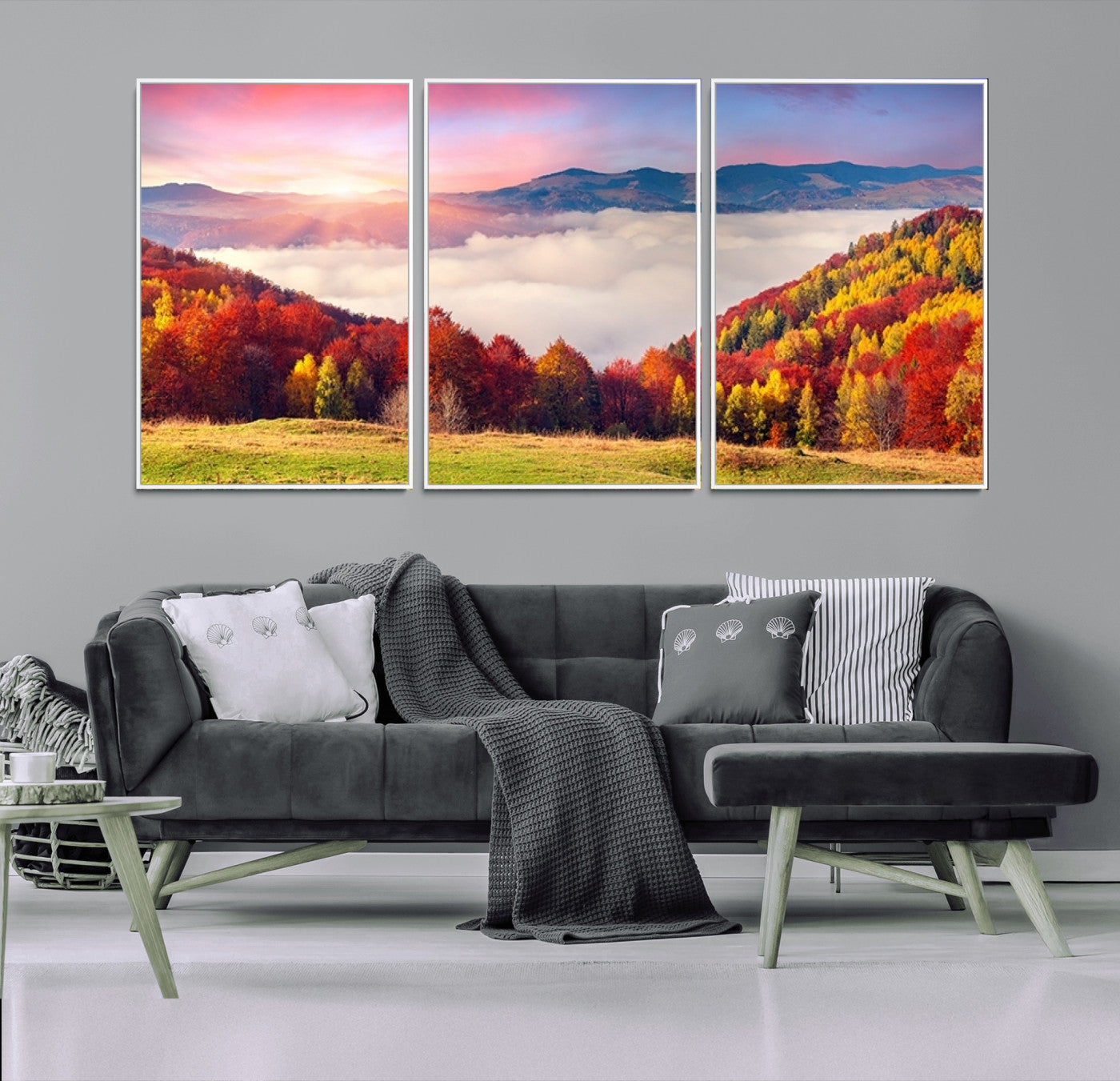 -Autumn Mountain Foggy Landscape Wall Art Canvas Print | Beautiful Forest Canvas Print | Misty