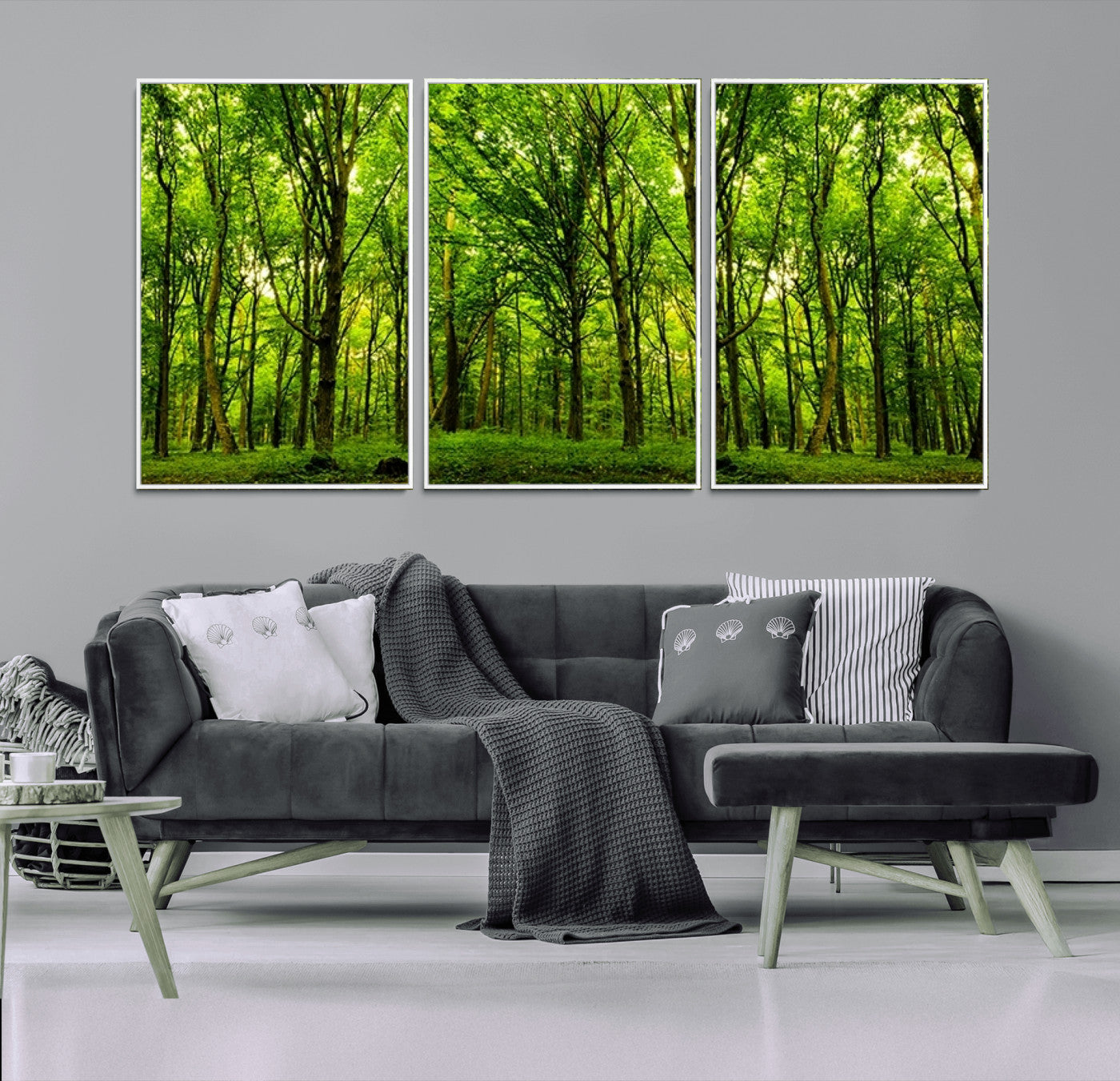 10744-MGV-CV-36X24-Lush Green Forest Canvas Print | 3-Panel Forest Wall Art | Nature Landscape for Living Room