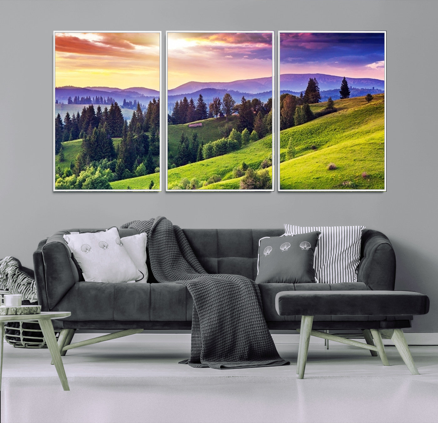 34314-MGV-CV-36X24-Green Hills and Sunset Wall Art Print - Scenic Landscape with Lush Greenery and Vibrant Sky, Ready