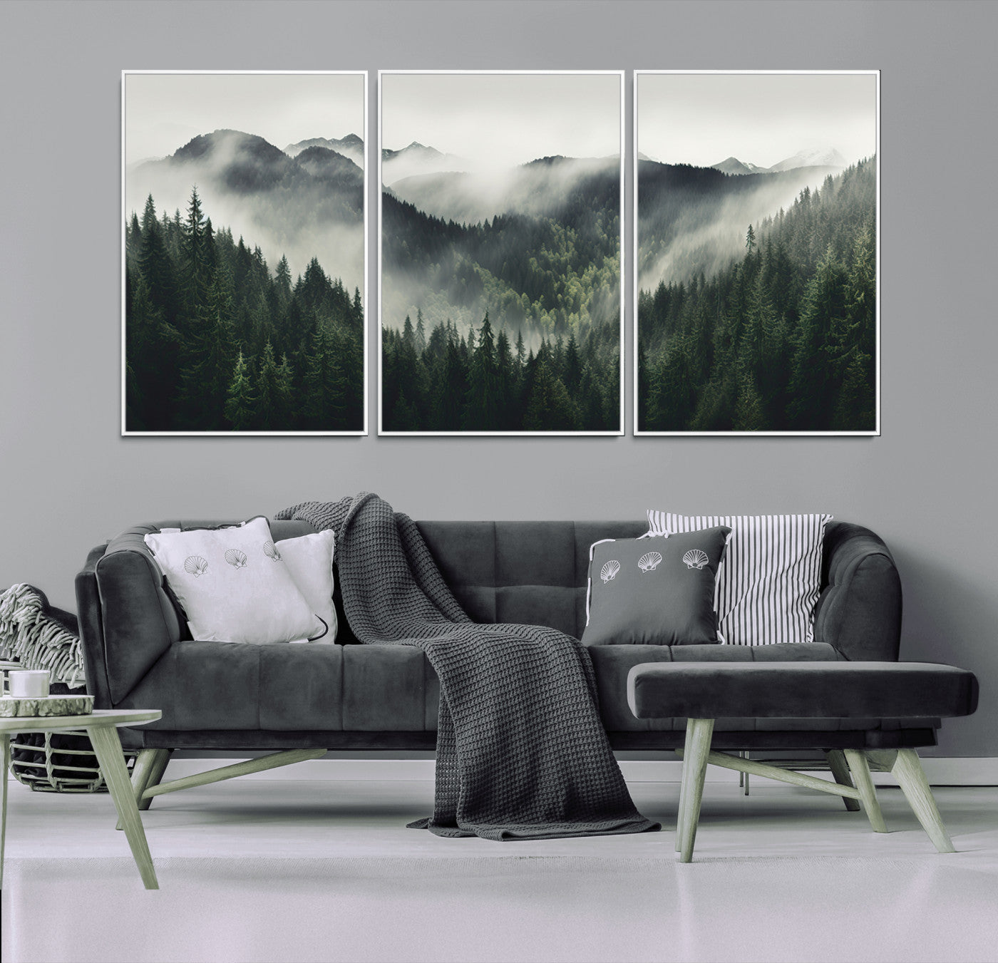 90953-MGV-FC-60X30-3P_White-Misty Forest Canvas Print Wall Art Premium Canvas Print a Foggy and Serene Atmosphere