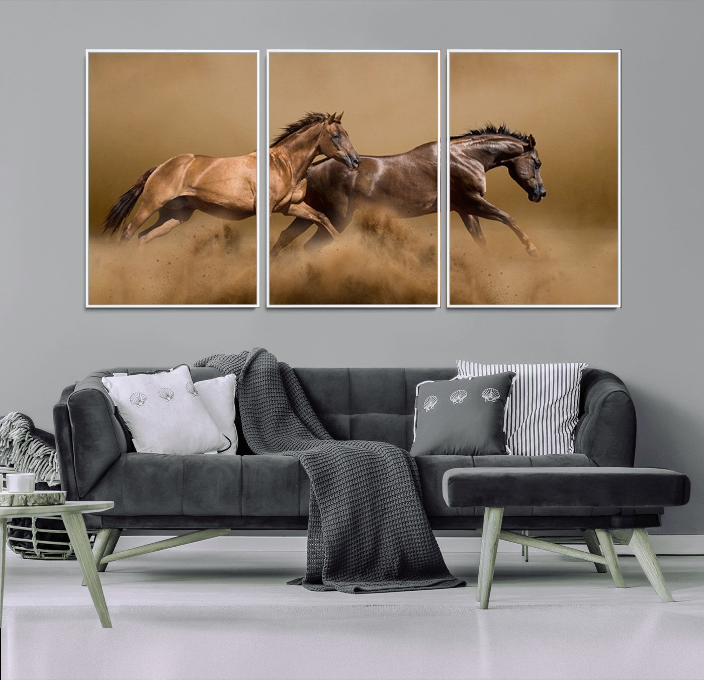 MGV-FC-60X30-3P - Large Wall Art Animal Canvas Print - Two Running Brown Horses