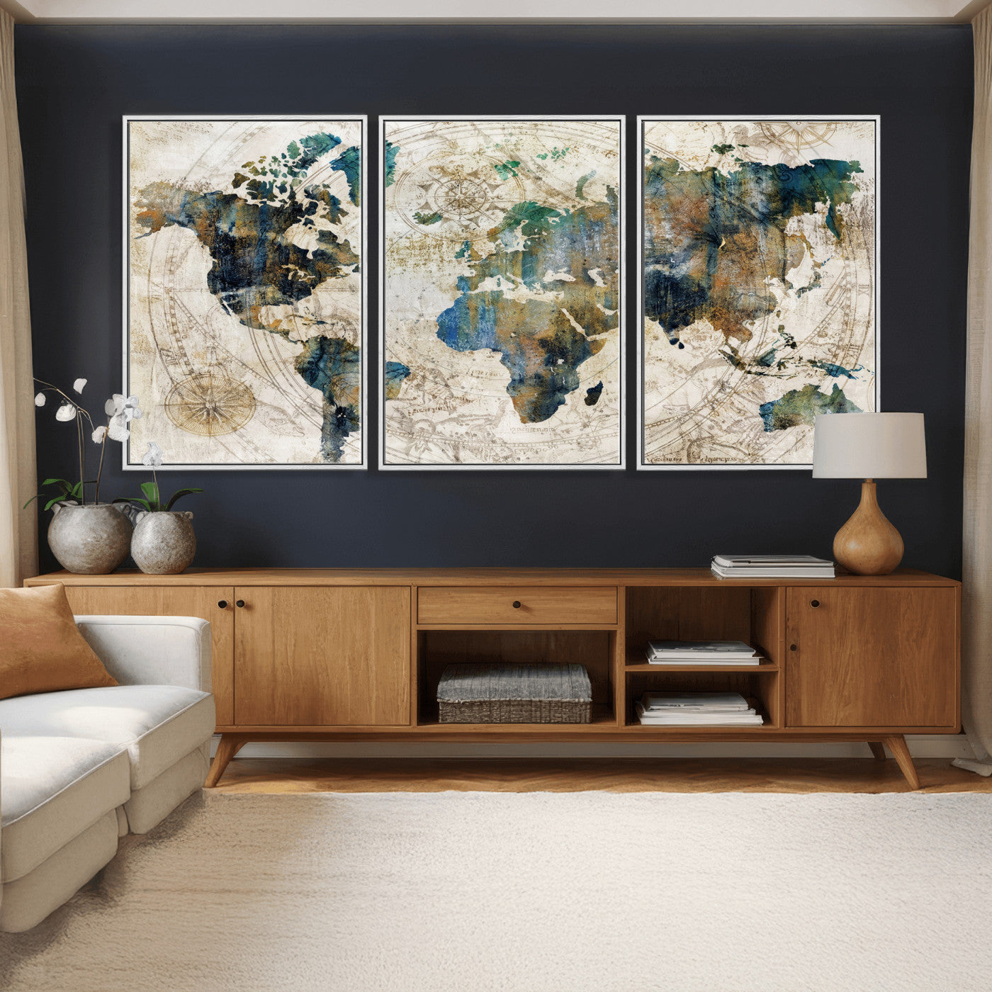 36972-MGV-CV-36X24 - Grunge Abstract World Map Art Print Canvas Print for Office Decor