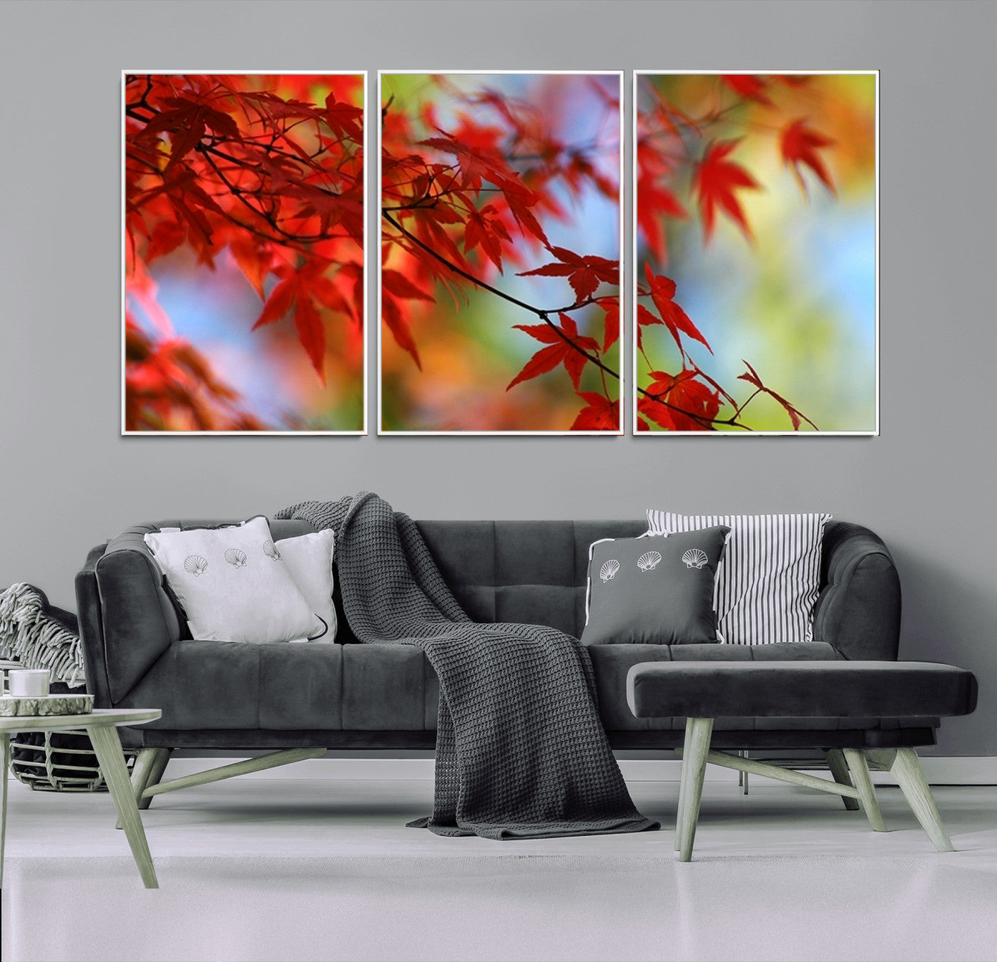 68946-MGV-FC-60X30-3P_White-Red Leaves Autumn Forest Wall Art Canvas, Red Leaves Autumn Forest Canvas Print