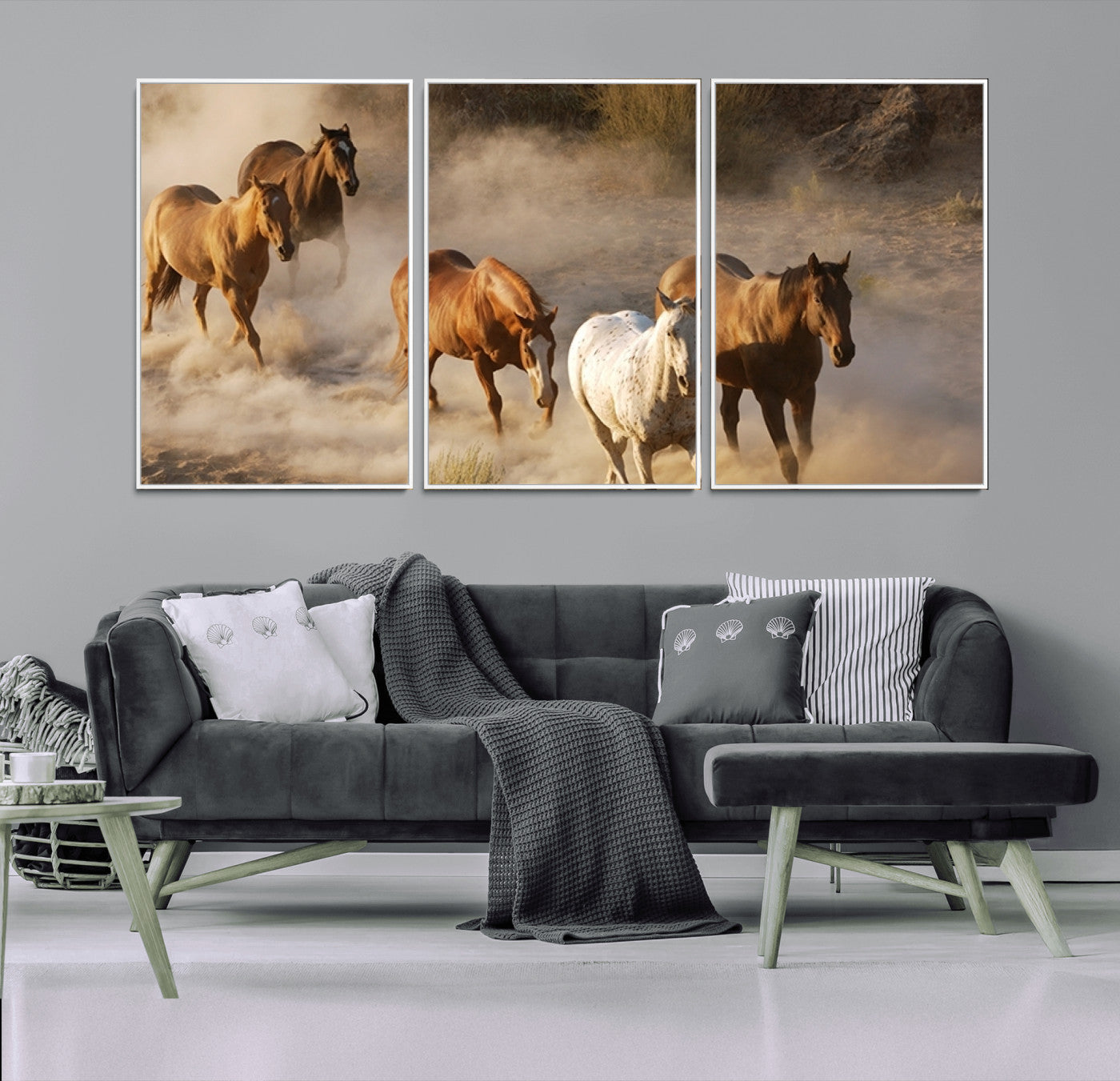MGV-FC-60X30-3P - Large Wall Art 5 Horses Running on Sand Canvas Print