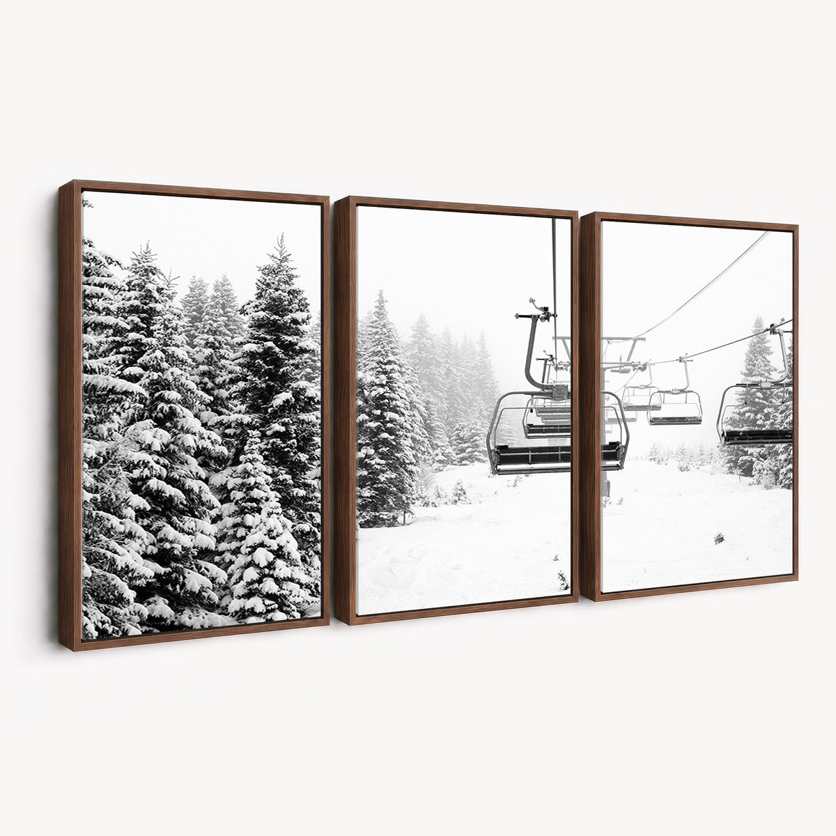 Ski Wall Art | Ski Lift Canvas Print with Snow Covered Spruce Trees, Winter Ski Resort Wall Art
