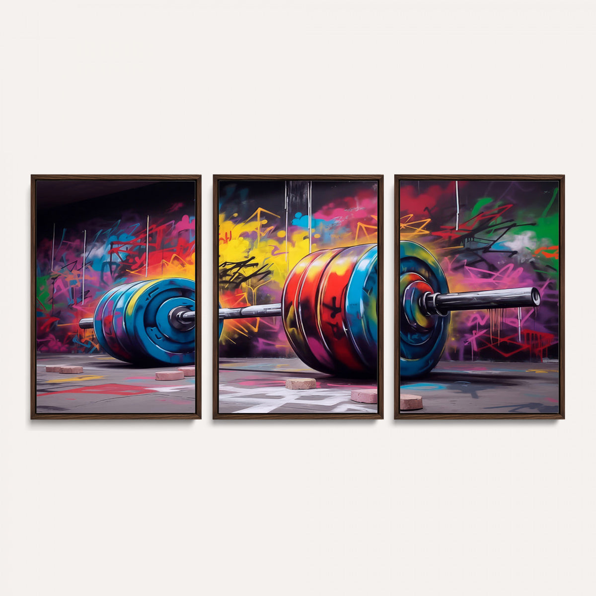 13549-MGV-CV-36X24 - Abstract Graffiti Barbell Canvas Wall Art | Urban Fitness Meets Bold Street Art