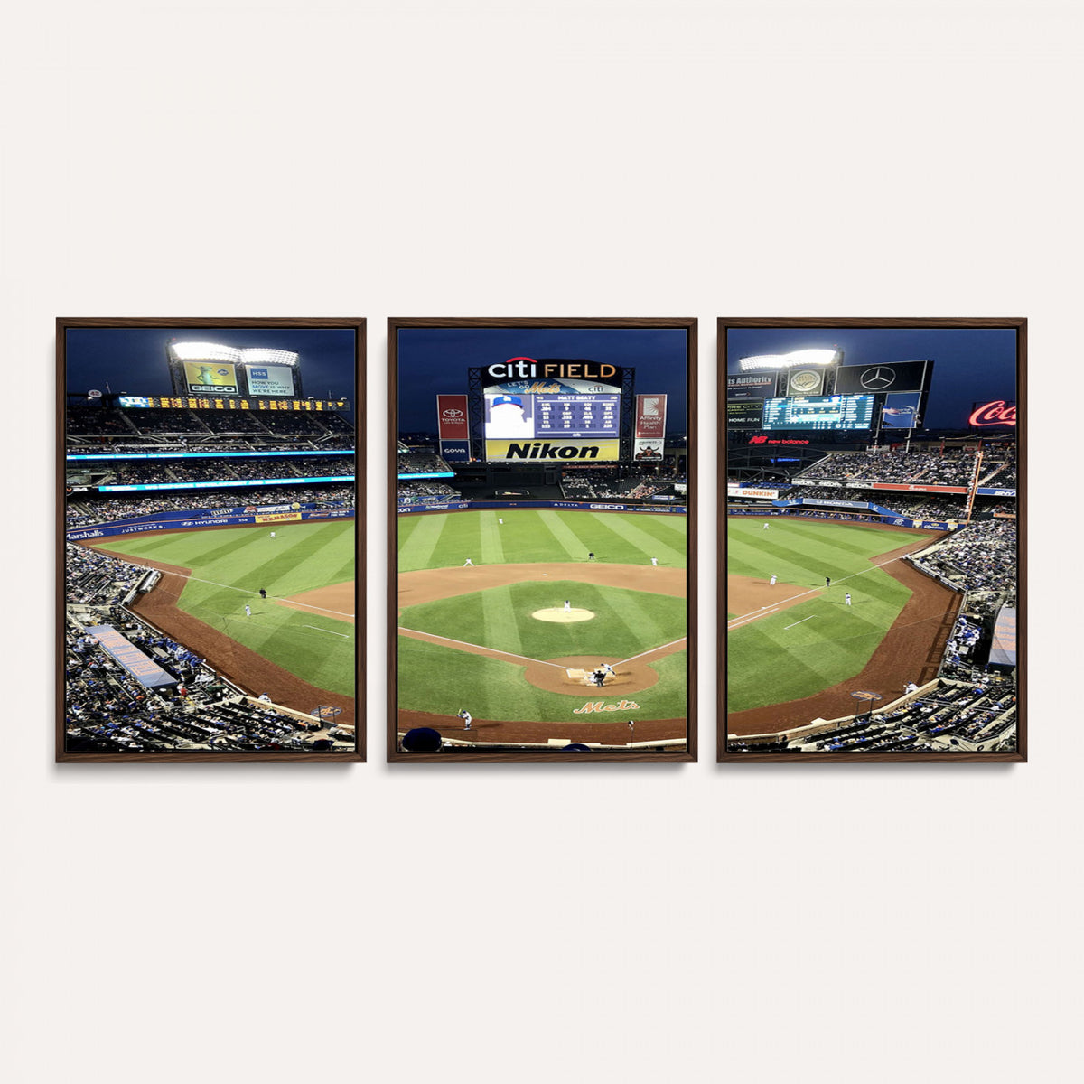 87666-MGV-CV-36X24 - Citi Field Wall Art Print | 3-Panel New York Mets Baseball Stadium Canvas Print | Framed Sports