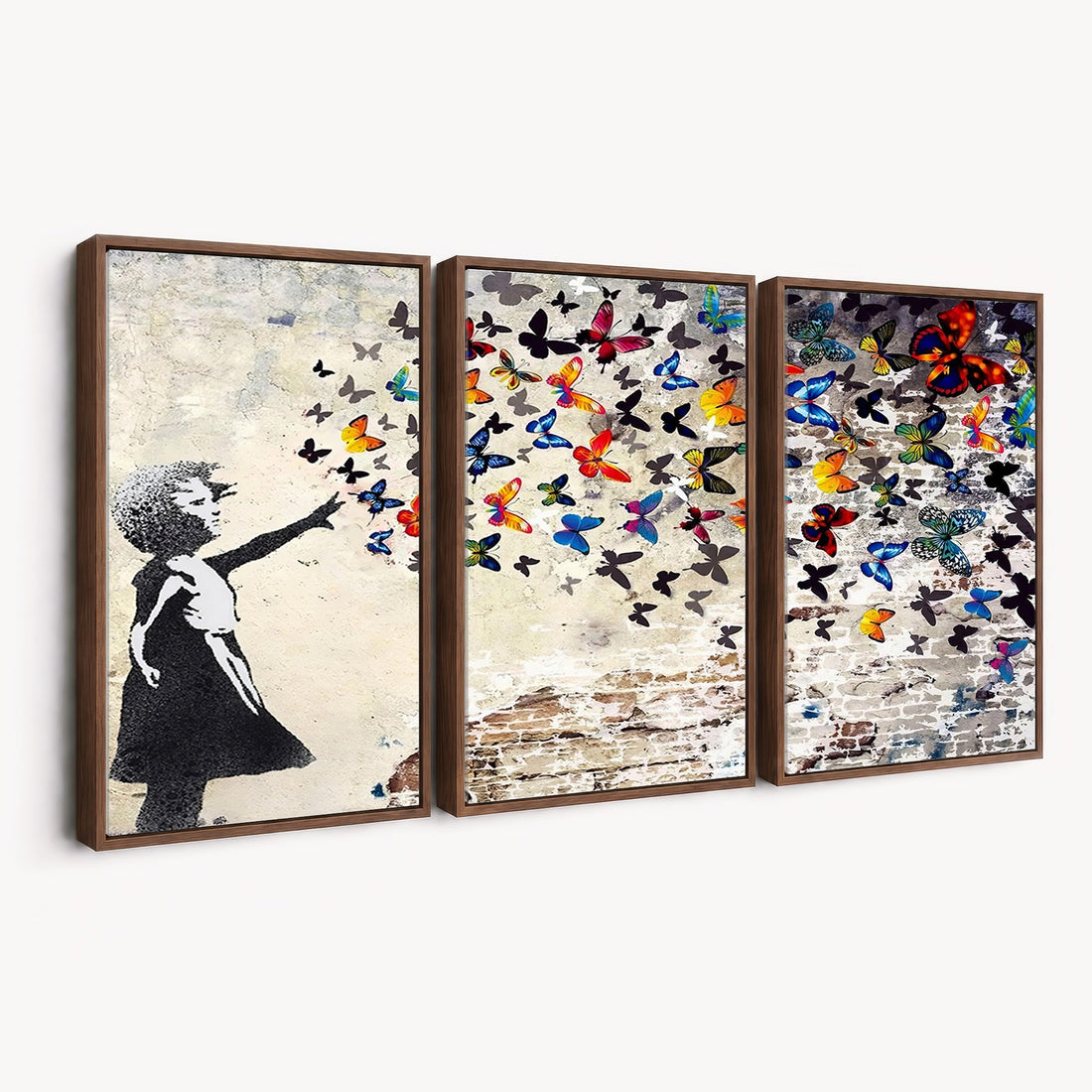 Banksy Graffiti Wall Art Canvas Print, Girl Releasing Vibrant Butterflies