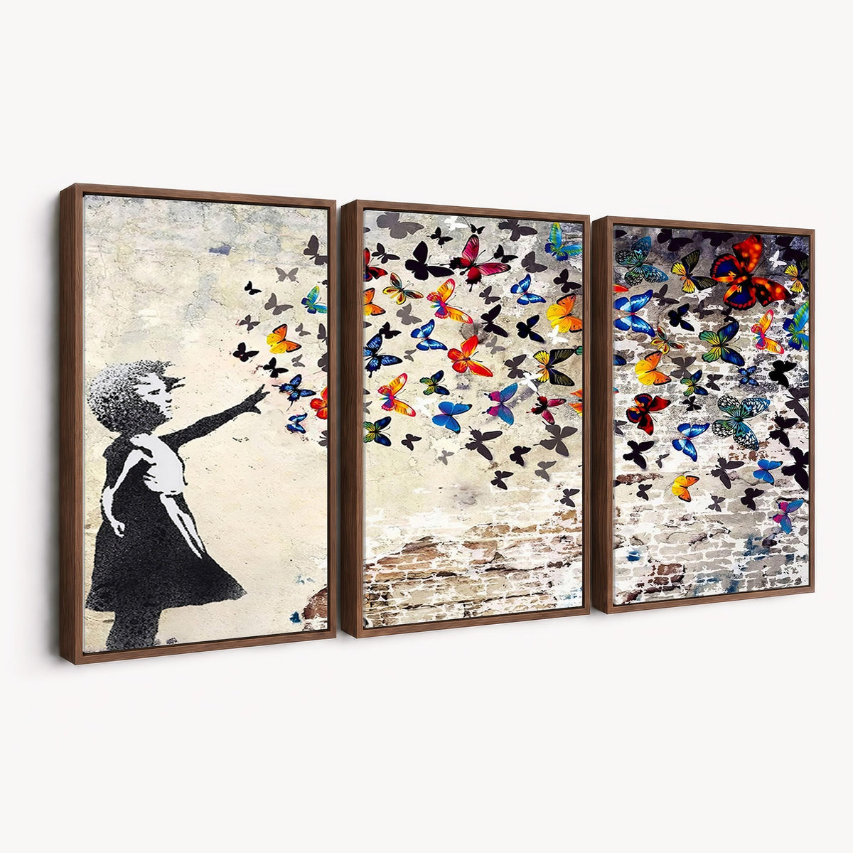 97895-MGV-CV-24X16 - Banksy Graffiti Wall Art Canvas Print, Girl Releasing Vibrant Butterflies
