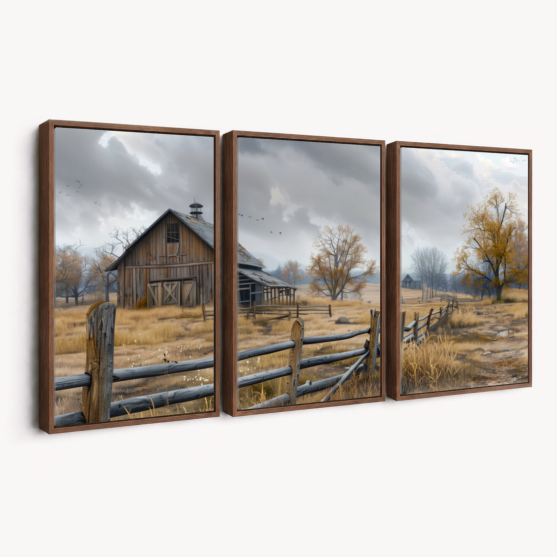 Rustic Autumn Farmhouse Wall Art Canvas Print | Serene Countryside with Weathered Barn