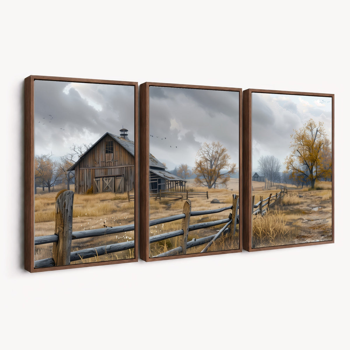 Farm1-MGV-CV-24X16 - Rustic Autumn Farmhouse Wall Art Canvas Print | Serene Countryside with Weathered Barn