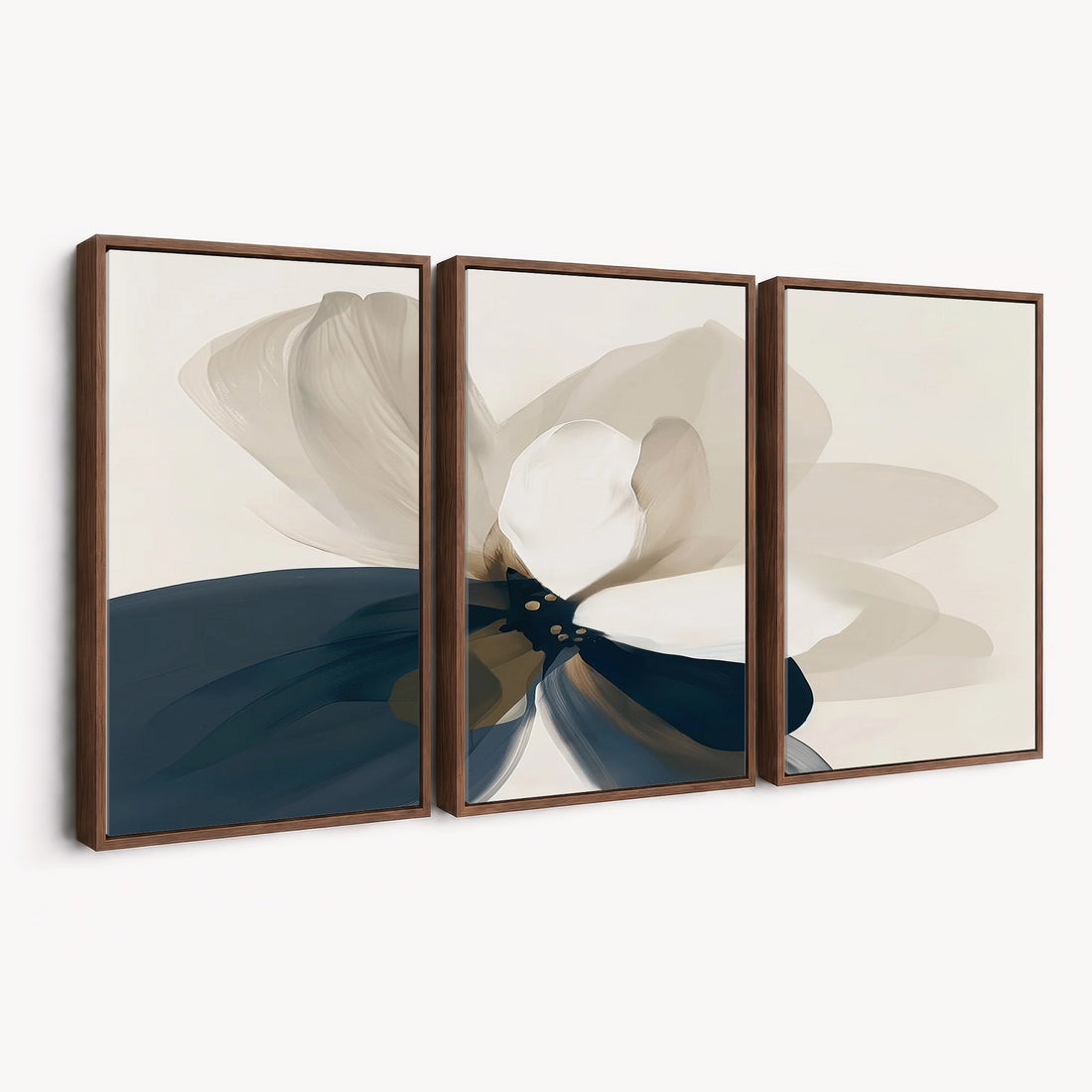 Minimal Flower Wall Art Canvas Print | Framed Beige and Navy Bloom