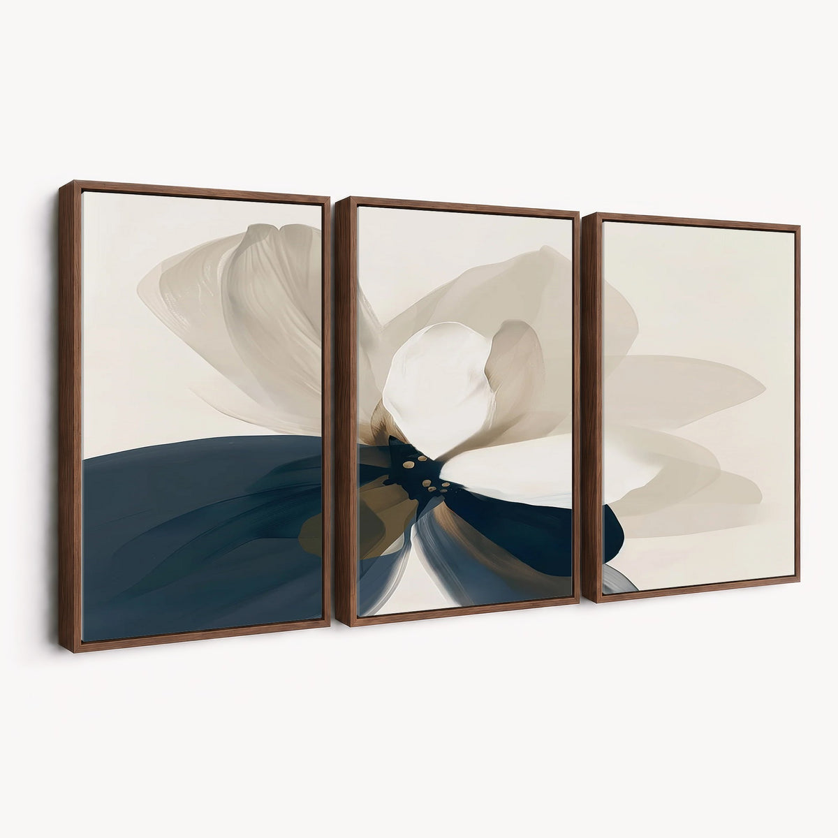 42188901-MGV-CV-24X16 - Minimal Flower Wall Art Canvas Print | Framed Beige and Navy Bloom