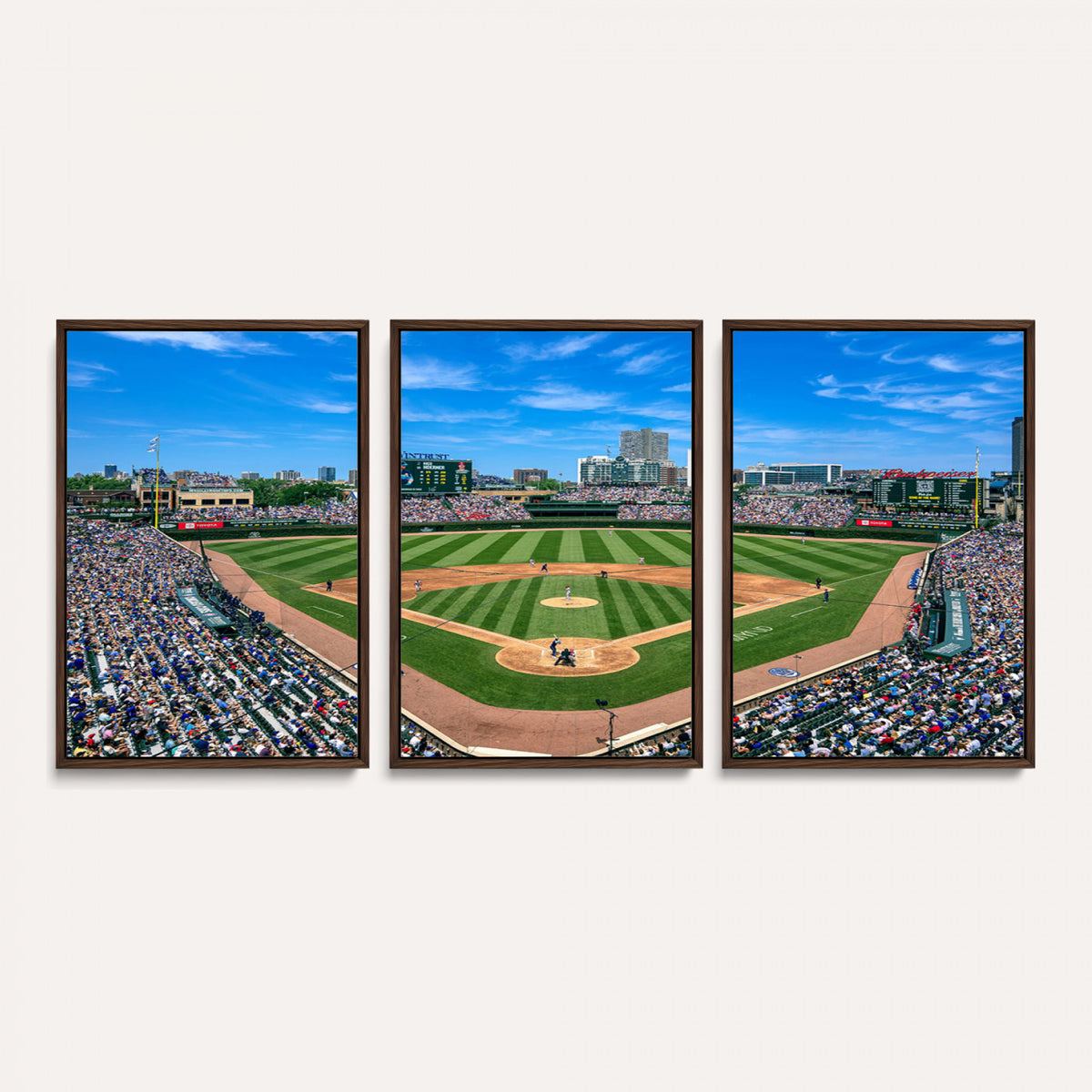 35800083-MGV-CV-36X24 - Wrigley Field Baseball Stadium Canvas Wall Art – Packed Crowd Sports Stadium City Skyline Artwork for Home Office