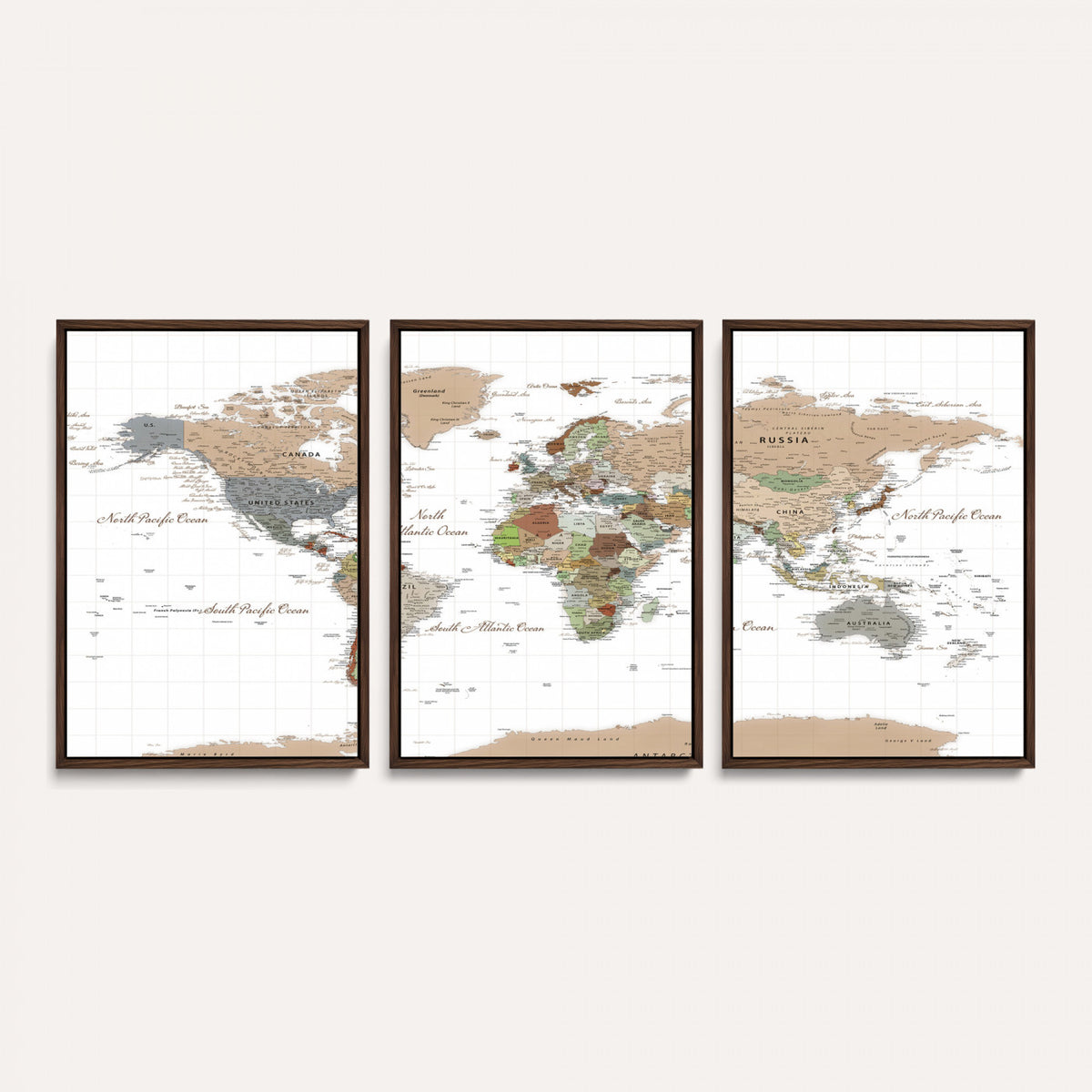 91286788-MGV-CV-36X24 - World Map Wall Art Canvas Print, Modern Decorative Framed Map Artwork Prints for Living Room, Office, Bedroom Wall Decor