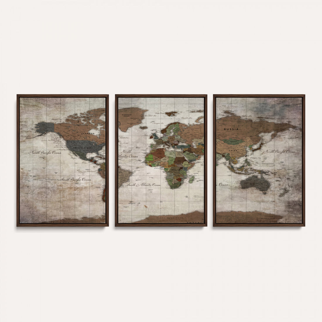 Black and White World Map Canvas Print | Framed Detailed Map of the World