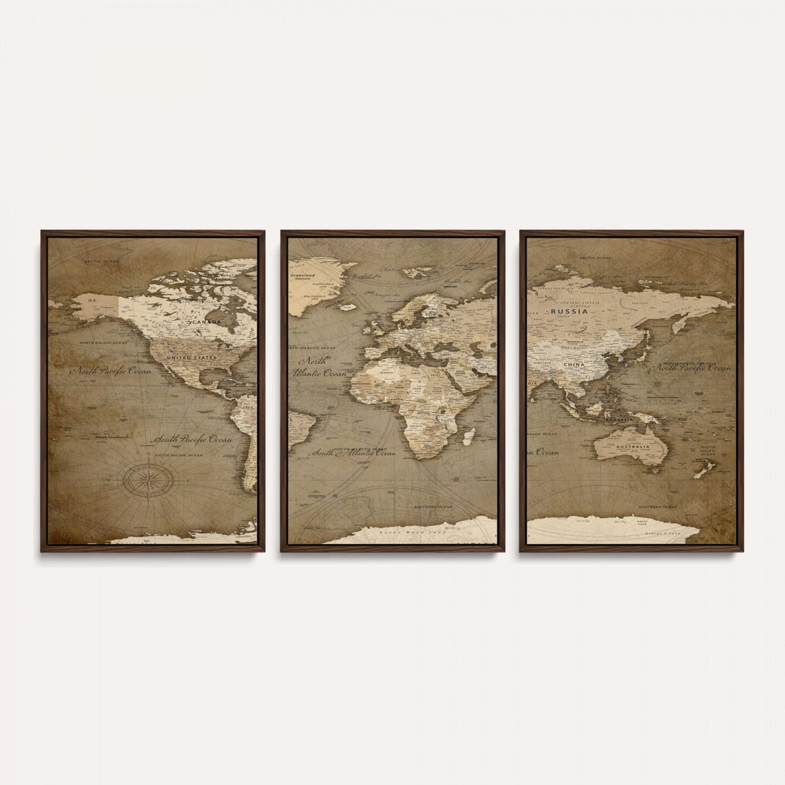 Watercolor World Map Wall Art Canvas Print | Framed Map Art Picture