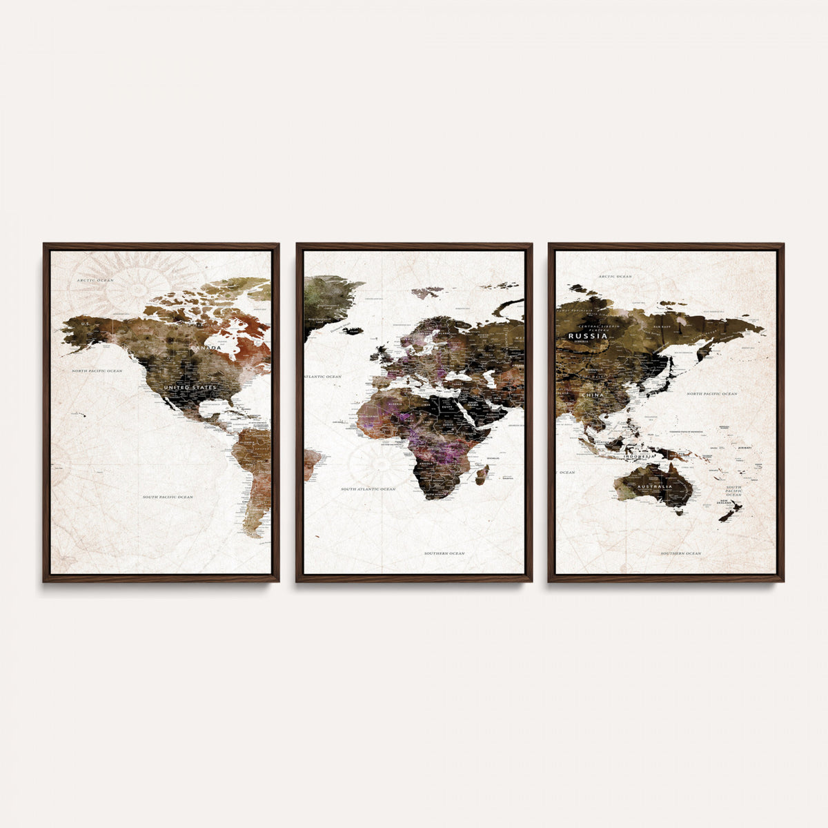 77651968-MGV-CV-36X24 - Watercolor World Map Print - Large Wall Art Canvas Print for