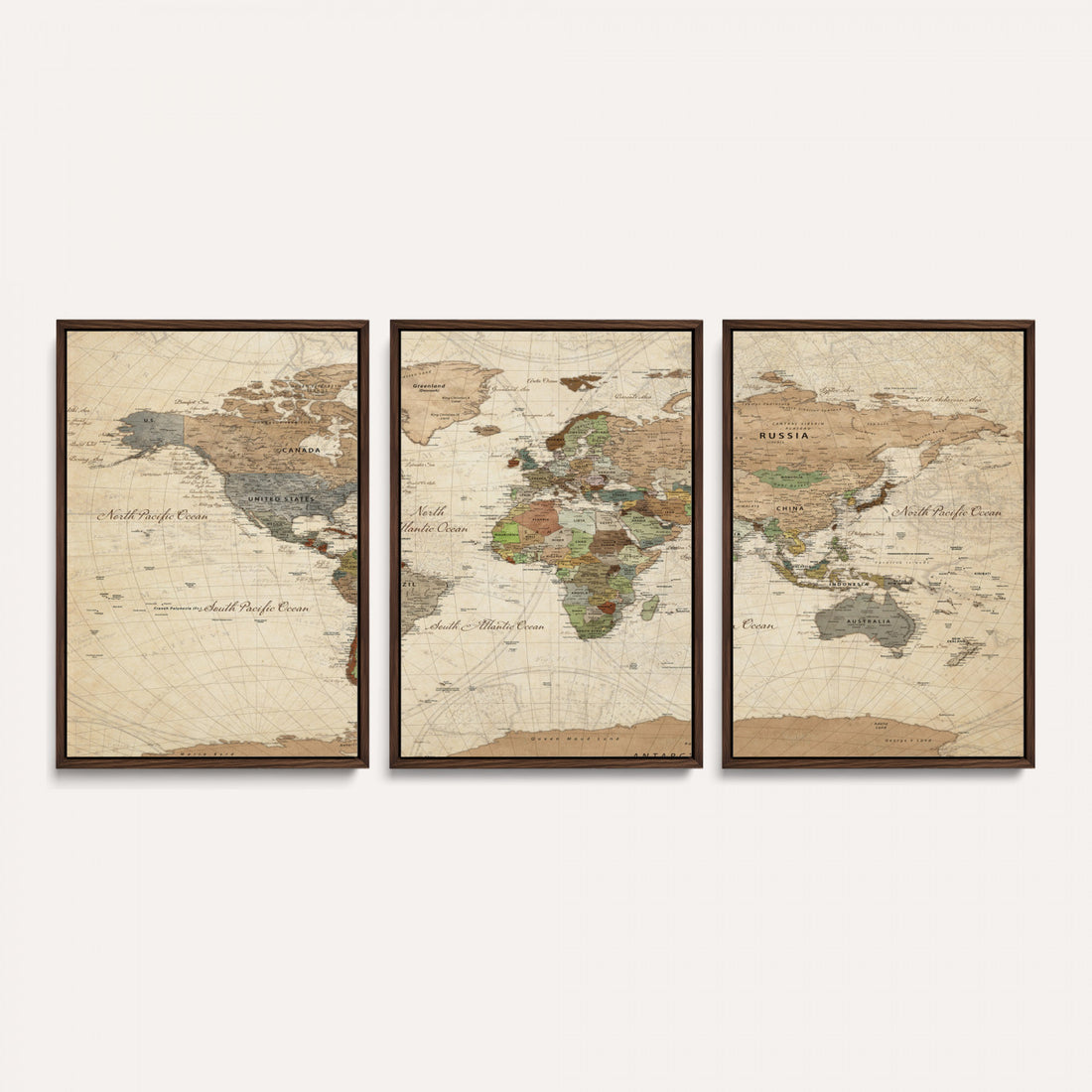 Vintage World Map Canvas Wall Art - Rustic Grunge Style