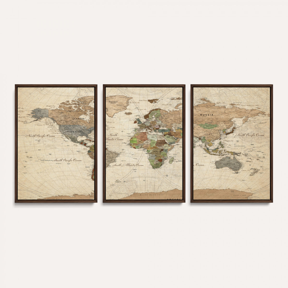 16856902-MGV-CV-36X24 - Vintage World Map Canvas Wall Art - Rustic Grunge Texture