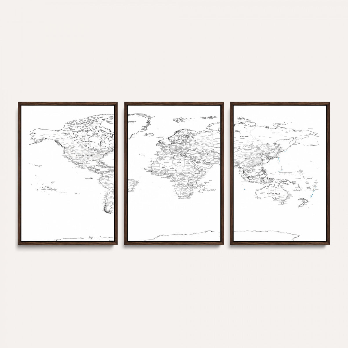 21002736-MGV-CV-36X24 - World Map Canvas Print, Framed Modern Detailed Map of the World for Home or Office