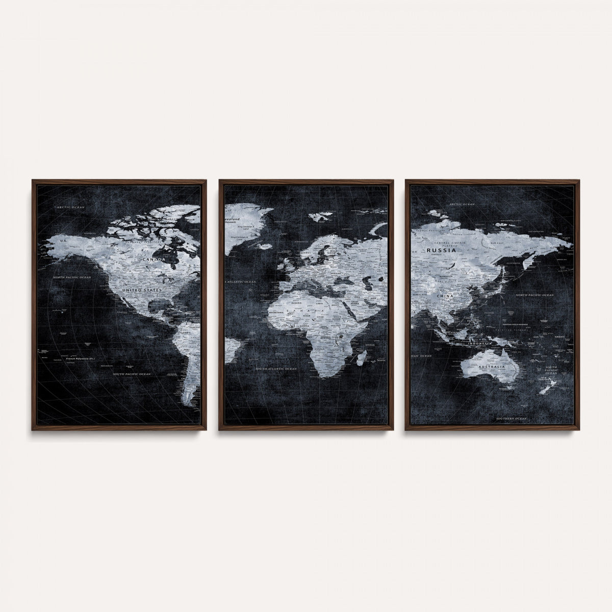 86893704-MGV-CV-36X24 - Black World Map Canvas Print | Detailed Map for Couples and Anniversary Gift