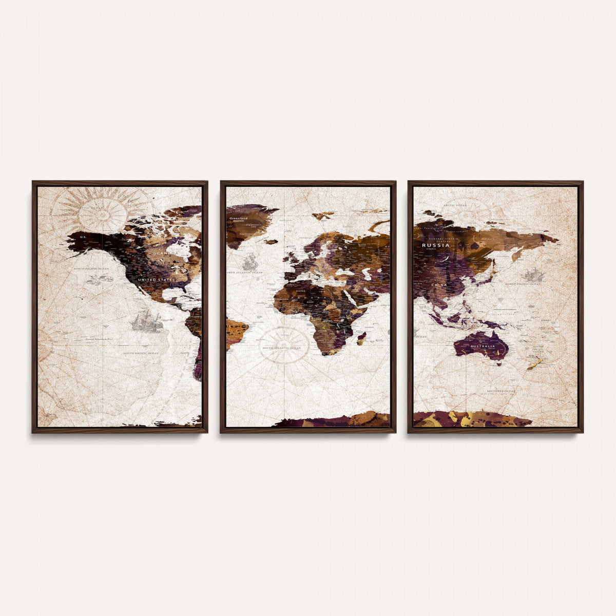 53400857-MGV-CV-36X24 - Blue Watercolor World Map Canvas Print – Framed Modern Wall