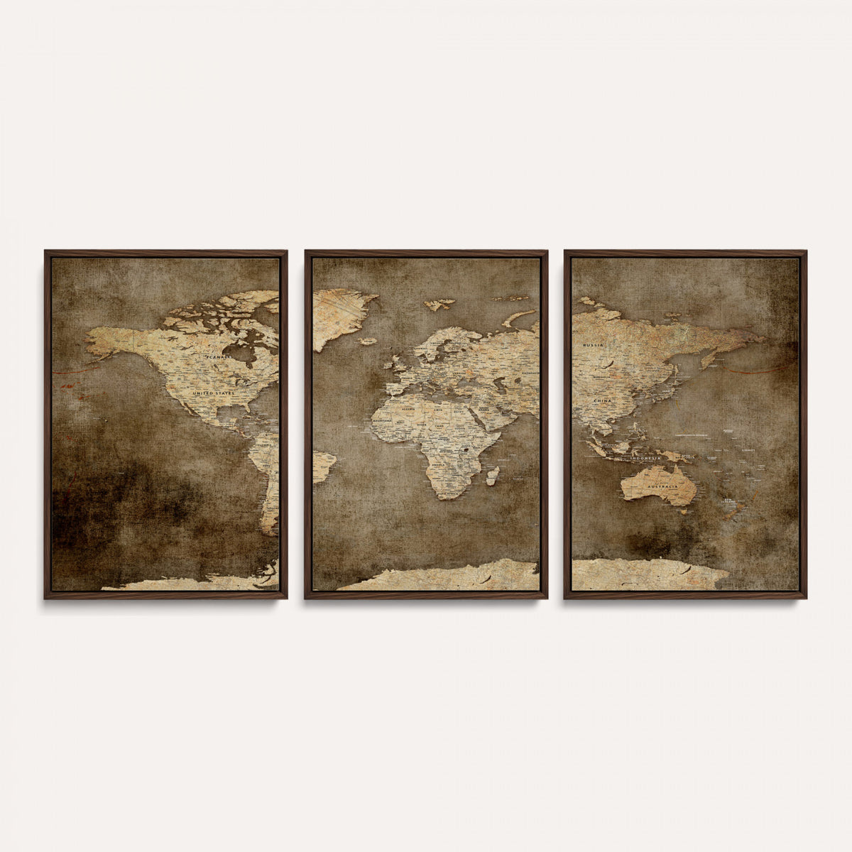 35847542-MGV-CV-36X24 - Dark Vintage World Map Canvas Wall Art Print, Antique Map