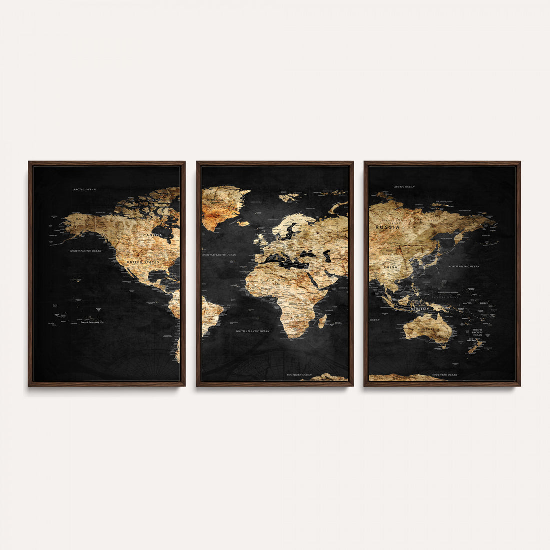 World Map Canvas Wall Art with Famous Landmarks | Framed Travel Map