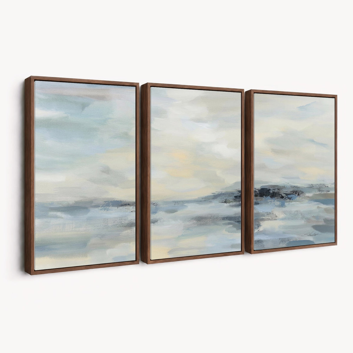 Abstract Coastal Landscape Wall Art Canvas Print | Soft Blue Gray Minimalist Art
