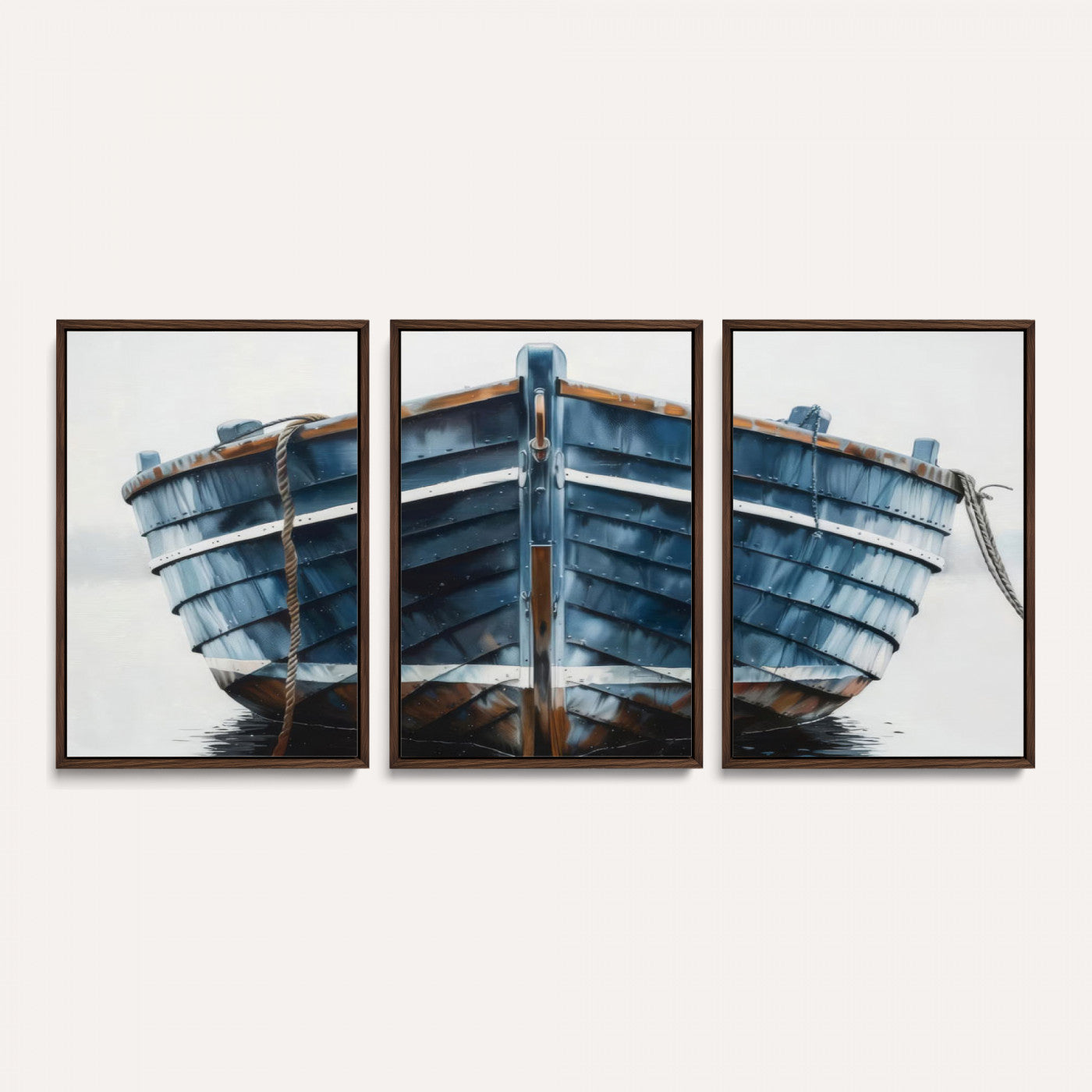 21601740-MGV-CV-36X24 - Blue Wooden Rowboat Canvas Wall Art, Coastal Nautical Boat Painting Print for Lake Beach House Decor, Minimalist Maritime Decor Artwork