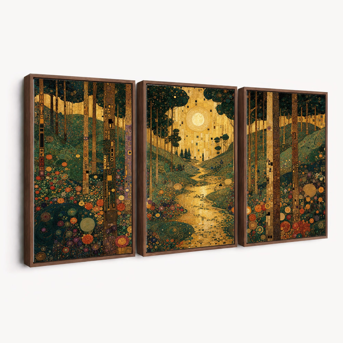79483321GS-MGV-CV-24X16 - Gustav Klimt Style Forest Canvas Wall Art, Golden Forest Path Floral Art Nouveau Print