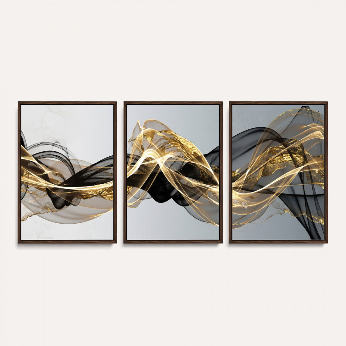 Black and Gold Abstract Wall Art, Modern Wave Canvas Print, Elegant Flowing Smoke Art