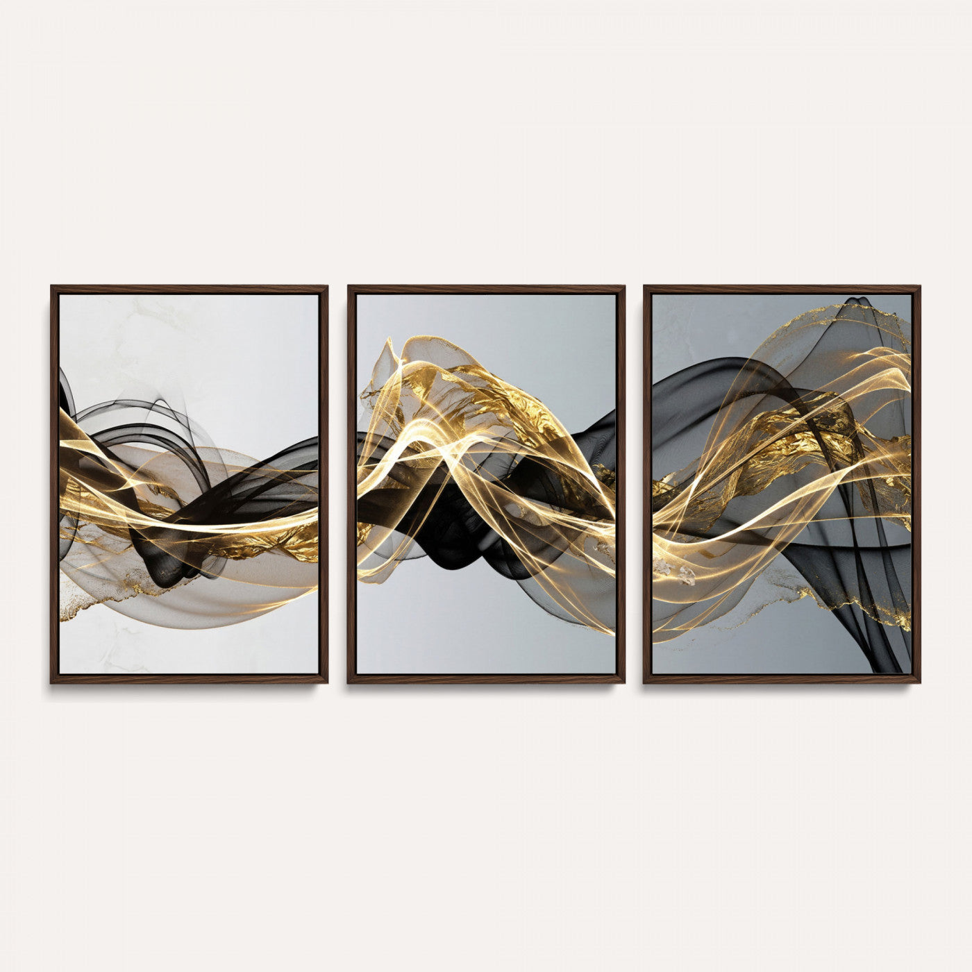 79483321DL-MGV-CV-36X24 - Black and Gold Abstract Wall Art, Modern Wave Canvas Print, Elegant Flowing Smoke Art, Luxury Living Room Decor