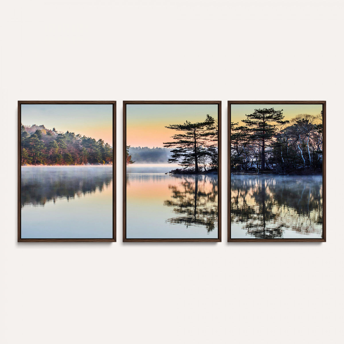 34236027-MGV-CV-36X24 - Before People Wake Canvas Wall Art Print, Misty Lake Sunrise Landscape, Forest Reflection Nature Decor, Ready to Hang