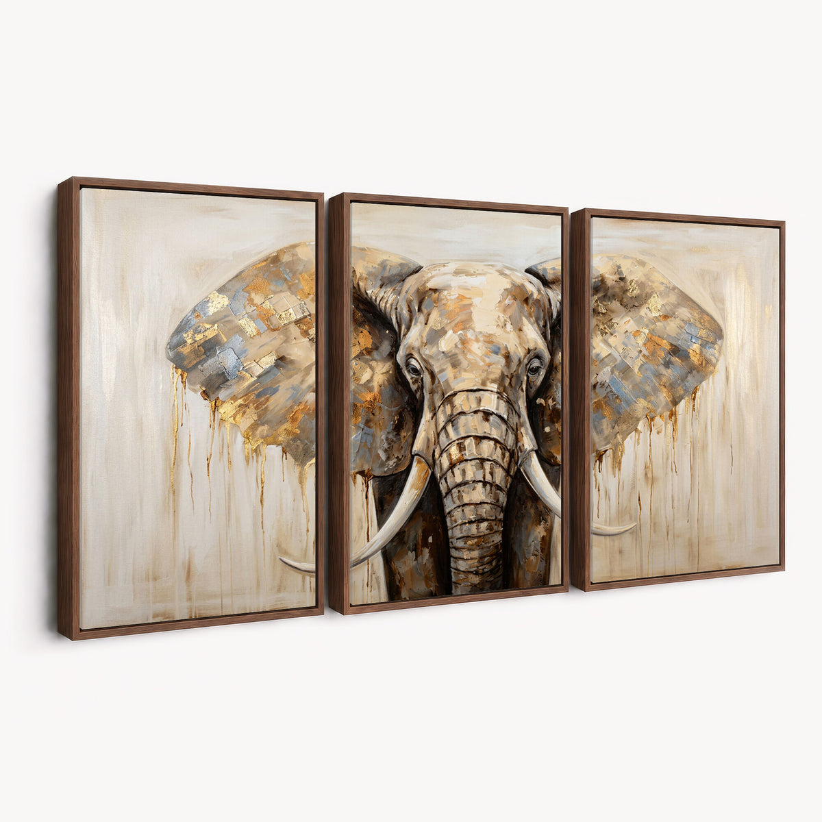 95819221-MGV-CV-36X24 - Gold Leaf Elephant Canvas Wall Art Abstract African Wildlife Painting Print