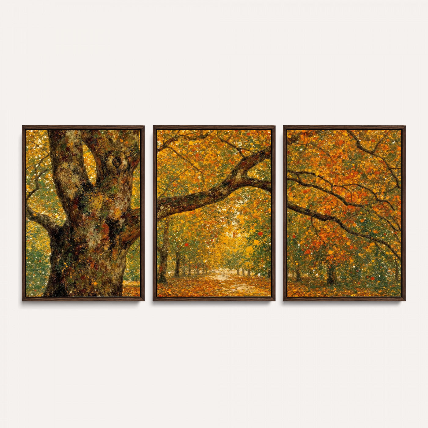 11536138-MGV-CV-36X24 - Vintage Autumn Forest Path Wall Art Canvas Print, Golden Leaves Impressionist Painting Print