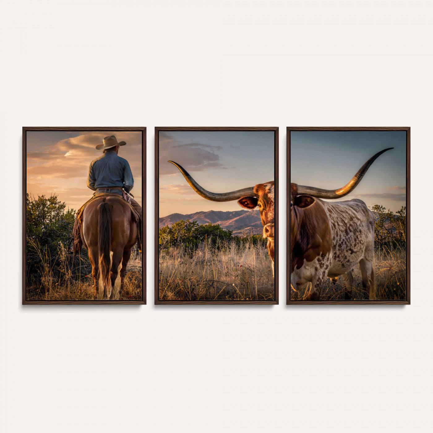 62076449-MGV-CV-60X30-3P - Texas Cow Bull Longhorn Cowboy Western Wall Art Decor for Farmhouse