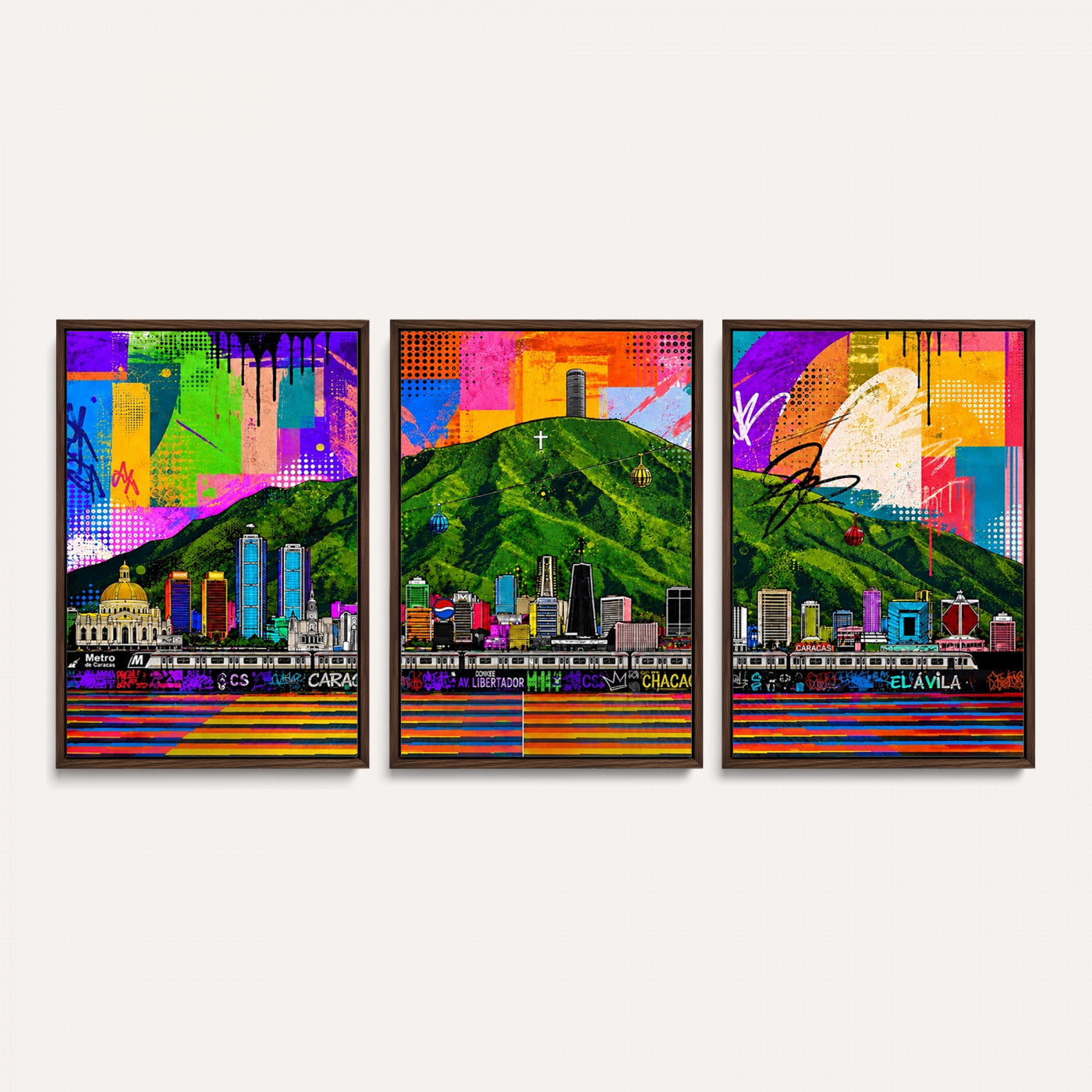 86696255-MGV-CV-36X24 - Mount Ávila, Caracas, Venezuela Wall Art Print by Artist Yorlette - Graffiti Caracas Skyline Canvas Art, Colorful Street Artwork - Venezuela El Avila Poster Print