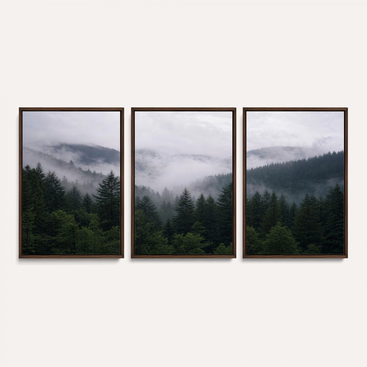 25432119-_Poster-30x20 - Misty Mountain Pine Forest Canvas Print 3 Piece Framed Wall Art Extra Large Floating Frame Nature Poster Made in USA