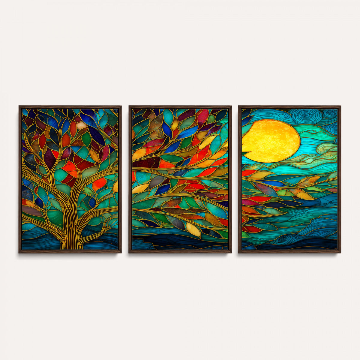 11877152-MGV-CV-36X24 - Stained Glass Tree Of Life Wall Art - Vibrant Mosaic Nature Home Decor