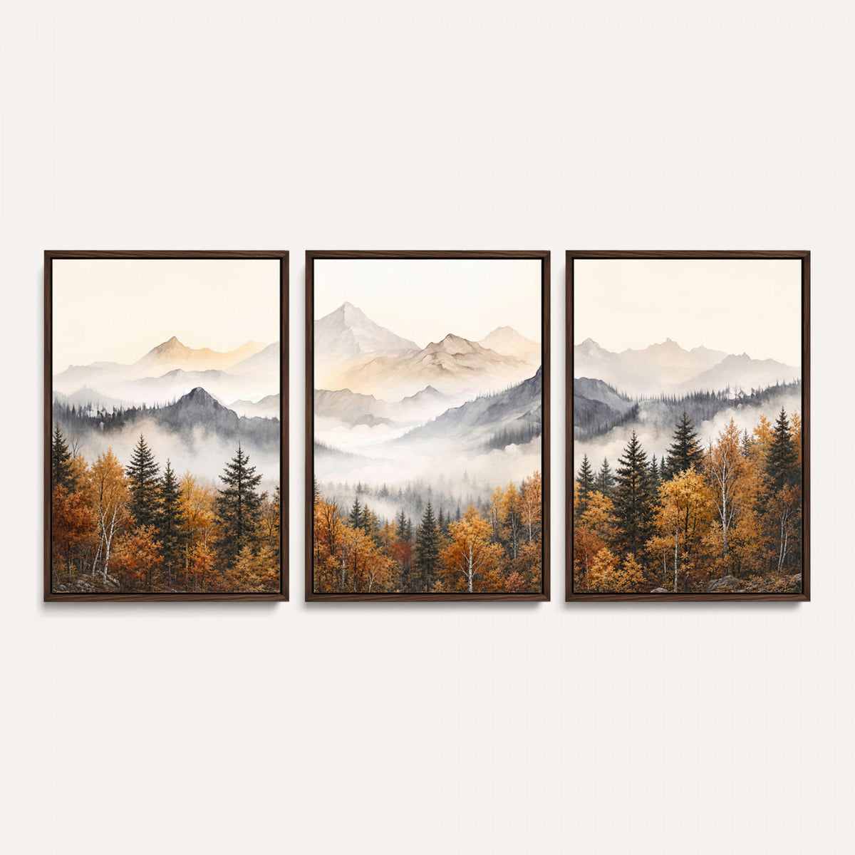 19544118-MGV-TP-30X20 - Misty Mountain Autumn Forest Canvas Wall Art - Watercolor Fall Nature Landscape Print