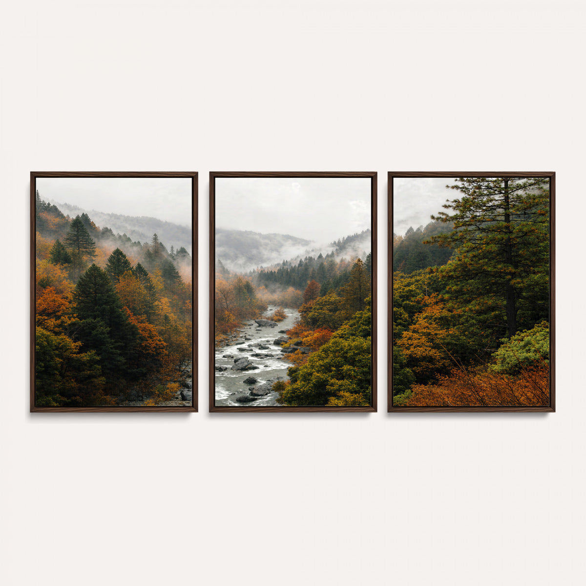 95540697-MGV-TP-30X20 - Misty River Mountain Valley Canvas Wall Art - Autumn Forest Landscape Nature Print